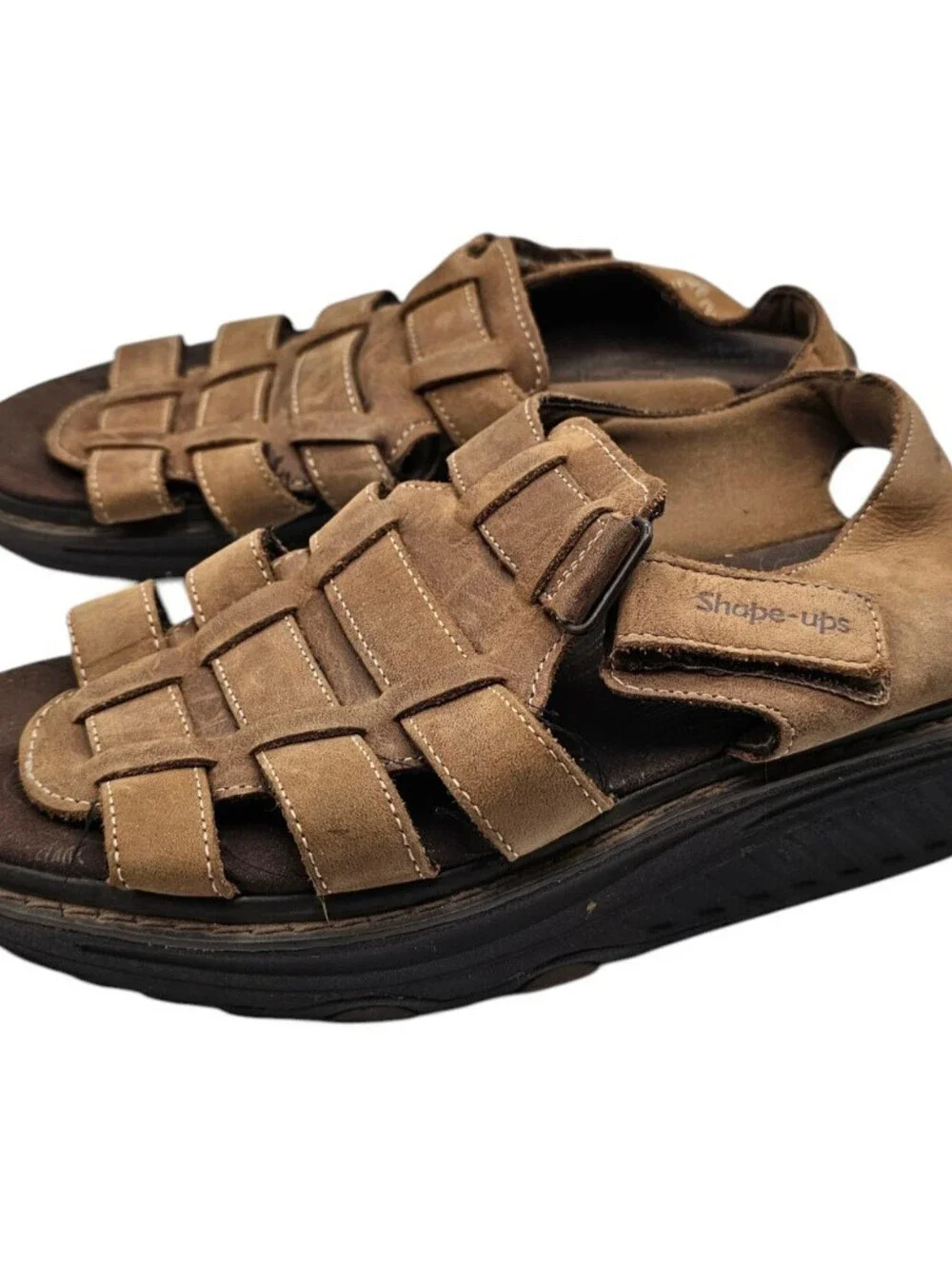 Skechers Shape-Ups brown leather fisherman sandals Mens Sz 9.5